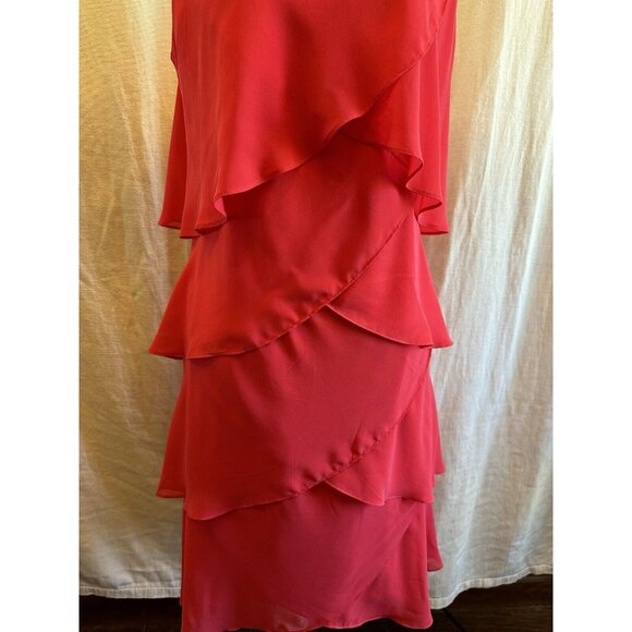 SLNY Dress Sz 12 Raspberry Pink Rhinestone Chiffon Tiered Sleeveless Sheath - Picture 2 of 11